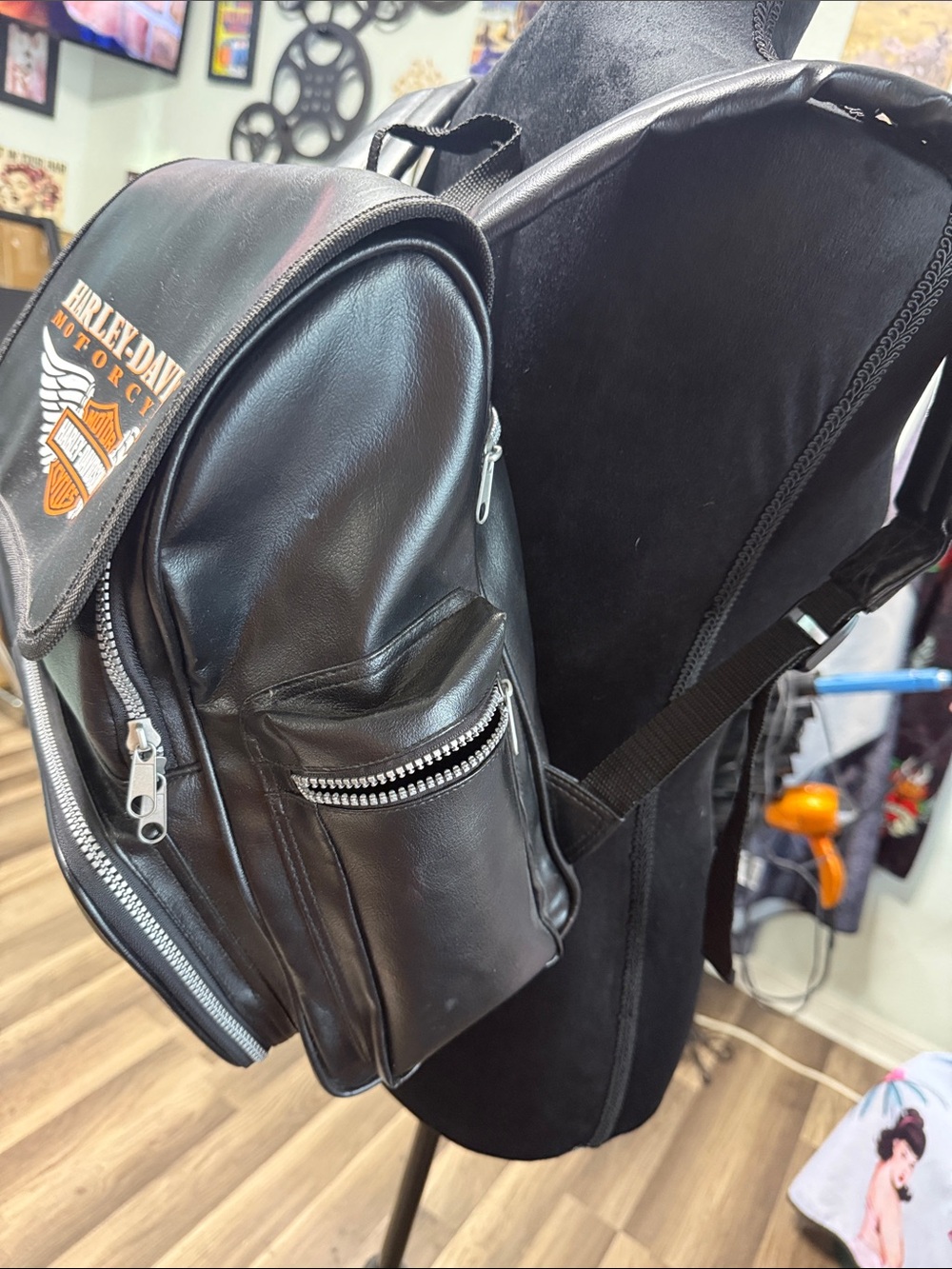 Harley-Davidson Black Backpack with Orange Logo and Wing Graphic - Picture 9 of 16